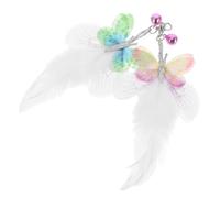 JOINPAYA 2pcs Cat Plume Teaser Replacement with Pink and Green Butterfly Quill Attachments Interactive Cat Refills for Kittens and