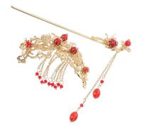 JOINPAYA 2pcs Chinese Hair Clasp Tassel Hair Clips Red Alloy Sticks Comfortable and Convenient to Wear Vintage Style Accessories for Anniversary and Birthday