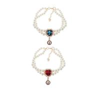 JOINPAYA 2pcs Faux Pearl Pet Necklace with Heart Charms for Small Dogs and Cats Comfortable Lightweight Design Easy to Clean Stylish Princess Accessory for Weddings and Parties Red Blue