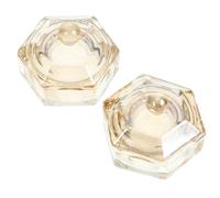 JOINPAYA 2pcs Glass Nail Art Dish with Lid Pale Gold Hexagon Crystal Nail Tools Cup for Manicure