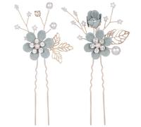 JOINPAYA 2pcs Handmade Green Beaded Bridal Hair Pins U-shaped Hair Accessories for Wedding Bride Floral Hairpiece for Women Wedding Headpiece