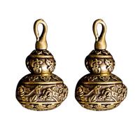 JOINPAYA 2pcs Handmade Pure Brass Lotus Gourd Keychain Pendant Set, Copper Decorative Key Ring Hanging Ornament for Car and Home Accessories