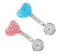 JOINPAYA 2Pcs Heart-Shaped Crystal Nurse Fob Watches Hanging Pocket Clip, Colorful Blue and Pink Silicone Dial, Universal Nurses Watch for Healthcare Professionals