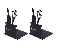 JOINPAYA 2Pcs Iron Cartoon L-Shaped Kitchen-Themed Bookends, Hollow Decorative Multi-Function Book Holders for Desk Storage and Office Organization