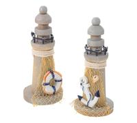 JOINPAYA 2pcs Miniature Nautical Lighthouse Models, Wooden Vintage Coastal Statues, Compact and Versatile Decorations as Centerpieces for Tables Or Train Railway Scenery, for Beach House
