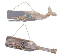 JOINPAYA 2pcs Ocean Style Wooden Wall Pendants Set - Grey Paddle and Dolphin Hanging Decor - Retro Nautical Home Wall Decoration for Coffee Shops and Beach-themed Rooms