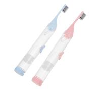 JOINPAYA 2pcs Portable Folding Travel Toothbrush Set with Soft Bristles and Built-in Toothpaste Case, Mini Pocket Toothbrushes for Camping, Backpacking, Gym Bags - Blue Pink