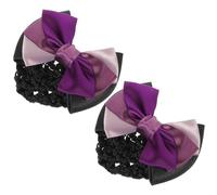JOINPAYA 2pcs Purple Bow Hair Bun Net for Nurses and Bank Clerks Three-layer Hair Net Cover with Spring Clip Professional for Work and Uniform