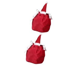 JOINPAYA 2pcs Red Christmas Drawstring Gift Bags for Xmas Party, Reusable Lint Candy Storage Holders with Festive Classic Design, for Christmas Party Supplies