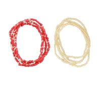 JOINPAYA 2Pcs Red Double-String Bikini Waist Chains Beach Waist Beads Belly Beads Handmade Jewelry Set for Women and