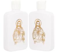 JOINPAYA 2pcs Refillable Holy Water Bottles 100ml Plastic White Container for Holy Water with Simple Delicate Pattern Suitable for Catholic Religious Ceremonies