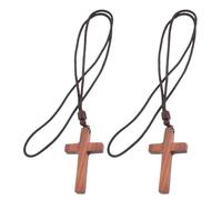 JOINPAYA 2Pcs Sandalwood Cross Necklace Set Unisex Religious Pendant Necklace for Men and Women Catholic Crucifix Prayer Charm Jewelry for Church and Daily Wear