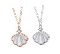 JOINPAYA 2Pcs Shell Necklace Set for Women and, Titanium Steel Clavicle Pendant Shell and Rhinestone Inlay, Rose Gold and Silver Color, Birthday and Valentine’S Day