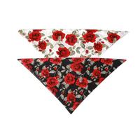 JOINPAYA 2Pcs Valentine’S Day Dog Collar Bibs with Red Rose Pattern, Cotton Pet Saliva Bandanas Adjustable Neck 25-48Cm for Small to Medium Dogs, White Black Triangular Scarves
