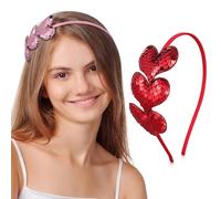 JOINPAYA 2Pcs Valentines Heart Sequin Headbands for, Sparkly Red and Pink Glitter Hair Accessories, Heart-Shaped Hairbands for Party and Valentines Day