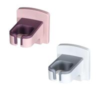 JOINPAYA 2pcs Wall-mounted Hairdryer Support Holder with Hooks, Non-drill Hair Dryer Storage Rack for Bathroom, White and Pink Hair Dryer Holder for Travel and Home Use