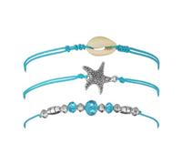 JOINPAYA 3 Pcs Bohemia Sea Star Shell Beads Anklet Set for Women, Blue Foot Pendant Chain with Creative Ankle Jewelry, Beach Hanging Accessories