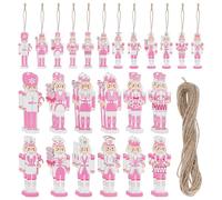 JOINPAYA 36 Pcs Pink Wooden Nutcracker Christmas Decorations with Hanging String, Intricately Carved and Lightweight Ornaments for Birthdays and Festive Occasions
