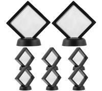 JOINPAYA 3D Floating Coin Display Stand Set 8Pcs Black Square Frames 7X7X2Cm with Round Base for Medals, Challenge Coins, Gemstones, Photo and Jewelry Display Organizer