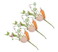 JOINPAYA 3pcs Easter Egg Picks with Artificial Carrot and Berry Stems, 17cm Spring Floral Stems for Easter Table Vase Centerpiece Decoration, Spotted Egg Branches for Party and Home
