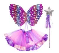 JOINPAYA 3pcs Fairy Wings Costume Kids: 15.33X12.18X0.51in Butterfly Wings Fairy Wand Tutu Skirt Wand Set Costume for Girls Halloween Christmas Dressing Up Cosplay