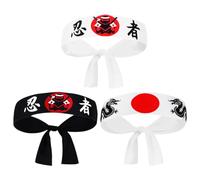 JOINPAYA 3Pcs Ninja Headbands for Men and Women, Japanese Samurai Hachimaki Headband, Fitness and Karate Training Headwraps, Sushi Chef Costume Accessories