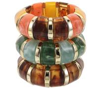 JOINPAYA 3pcs Women’s Chunky Acrylic Wide Stretch Bangles Set - Irregular Geometric Vintage Elastic Cuff Bracelets for Festival and Party Wear - Yellow Orange Brown, Green, Amber Colors
