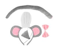 JOINPAYA 4 Pcs Mouse Costume Set: Mouse Ear Headband,Nose,Tail and Bow Tie for Kids Halloween Birthday Christmas Cosplay Dress Up Rat Animal Costume Accessories Grey