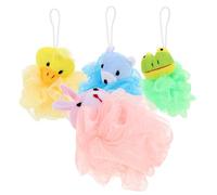 JOINPAYA 4pcs Cartoon Animal Bath Loofah Set, Soft Body Wash Sponge with Duck, Rabbit, Frog, Bear Designs, Bathing Accessories for Gentle Shower Use