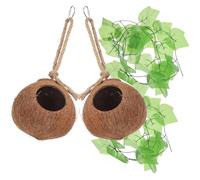 JOINPAYA 4pcs Coconut Shell Lizard Pet Nest and Artificial Vine Set, Natural Reptile Hanging House for Gecko, Chameleon, Small Climbing Pets Habitat Hideout