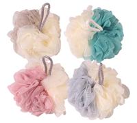 JOINPAYA 4pcs Dual-Color Bath Loofah Set with Rich Bubbles, Soft Mesh Shower Puff Body Scrubbers for Household Bathing and Skin Exfoliation, Portable Shower Balls in Beige+Pink, Beige+Gray,