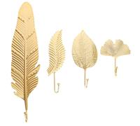 JOINPAYA 4pcs Gold Leaf Wall Hooks Set, Metal Antique Coat Hooks with Ginkgo, Climbing Plant, Evergreen Metasequoia Designs for Home Entryway Key and Hat Hanging