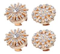JOINPAYA 4pcs Gold Rhinestone Clip on Button Covers Set with Large Small Snowflake Crystals, Detachable Alloy No-sew Button Jewelry for Shirts, Blouses, Jackets, Wedding and Holiday