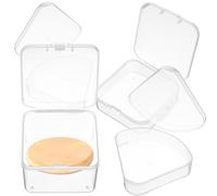 JOINPAYA 4pcs Makeup Puff Boxes Set with Plastic Small Cosmetic Sponge Holders and Triangular Cases, Portable Makeup Puff Storage Organizer for Travel and Vanity Use