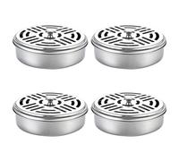 JOINPAYA 4pcs Mosquito Coil Holder Case with Lid round Stainless Steel Hollow Design Silver for Bedroom, Working the Field