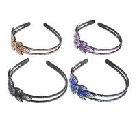 JOINPAYA 4pcs Non-slip Rhinestone Headbands for Women, Wide Anti-slip Hairbands with Five-petal Flower Design, Multi-color Set for Party and Daily Girl Hair Decoration