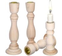 JOINPAYA 4pcs Rustic Wooden Candle Holders Farmhouse Pillar Candle Holders with Flexible Decor Support 6.93x2.24in for Home Dinner Table Weddings