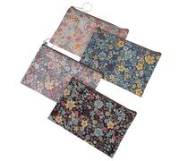 JOINPAYA 4pcs Small Cotton Cloth Coin Purse Set, Vintage Floral Zipper Wallets for Women, Portable Tiny Change Pouches in Black, Blue, Grey, and Beige, Compact Everyday Storage