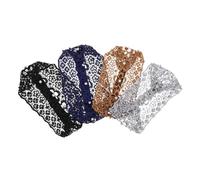 JOINPAYA 4pcs Stretchy Wide Lace Headbands with Faux Pearls for Women Comfortable Beaded Hairbands for Daily Wear and Parties Stylish Hair Accessories in Black Silver Gray