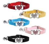 JOINPAYA 5pcs Adjustable Cat Collars with Heart Rhinestone and Bell Pendant, Multi-color Kitten Safety Necklaces for Small to Medium Pet Cats
