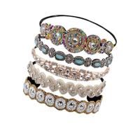JOINPAYA 5Pcs Handmade Rhinestone Beaded Headbands Set for Women - White Circle, Light Pink, Green, White Rhinestone Patterns - Shining Hair Accessories for Fashion, Walking, and Party Wear