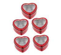 JOINPAYA 5pcs Heart Shaped Tinplate Candy Boxes Metal Tins with Lids Reusable Versatile Use Cute Sweet Design Red Pvc for Valentine's Day and Occasion