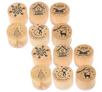 JOINPAYA 6 Pieces Merry Christmas Floral Wooden Rubber Stamps: Craft Ink Pads Xmas Mixed Craft Stamps for Party Decor Scrapbooking Cards Making