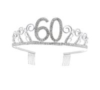 JOINPAYA 60th Birthday Party Sash and Crystal Rhinestone Crown Hair Comb Set, Number 60 Satin Etiquette Belt for Women’s Birthday Celebration, Party Decorative Headband Accessory