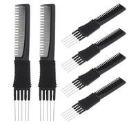 JOINPAYA 6pcs Glue-coated Hairbrush Metal Prong Double-head Lift Teasing Combs Hair Pick Fluffing Styling Tools for Women Men Detangling Wig and Hair Styling Parting Comb