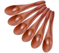 JOINPAYA 6pcs Mini Wooden Spoons Coffee Colour Small Measuring Spoons with Short Handle Compact and Portable Kitchen Tea Coffee Seasoning Scoops Without Burrs