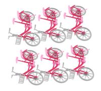 JOINPAYA 6pcs Miniature Pink Doll Bicycle Lightweight DIY Bicycle Model for Portable Retro Two Wheel Doll Accessory Compatible with Various for Pretend Play and Decoration