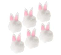 JOINPAYA 6pcs White Fluffy Pom Ball with Bunny Ears Hair Clips, Mini Plush Easter Rabbit Headband Accessories for DIY Hairpin Making and Spring Festival Decorations
