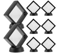 JOINPAYA 8pcs Black Floating Coin Display Cases 7x7x2cm Round Bases and Stands for Medals, Challenge Coins, Gems, Photos, and Jewelry Desktop Display Rack