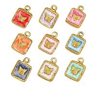JOINPAYA 9pcs Mixed Color Stainless Steel Enamel Butterfly Charms Square Pendants for DIY Necklace Bracelet Jewelry Making Craft Supplies